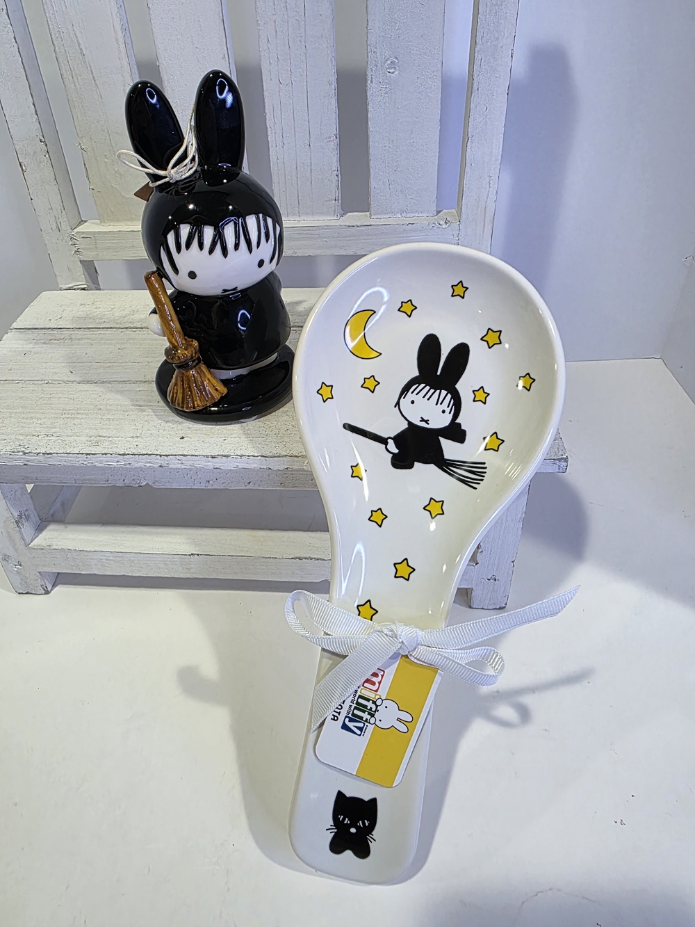 New! Miffy Halloween Ceramic Witch Figurine & Matching Spoon Rest Set.